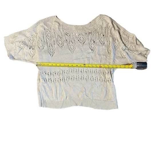 Workshop by Andrea Jovine Women's Cream Eyelit Sweater Size Large Short Sleeves - Picture 4 of 11